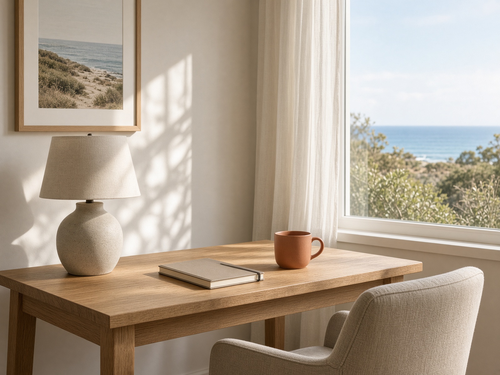 A calm desk by a window, ready for a conversation